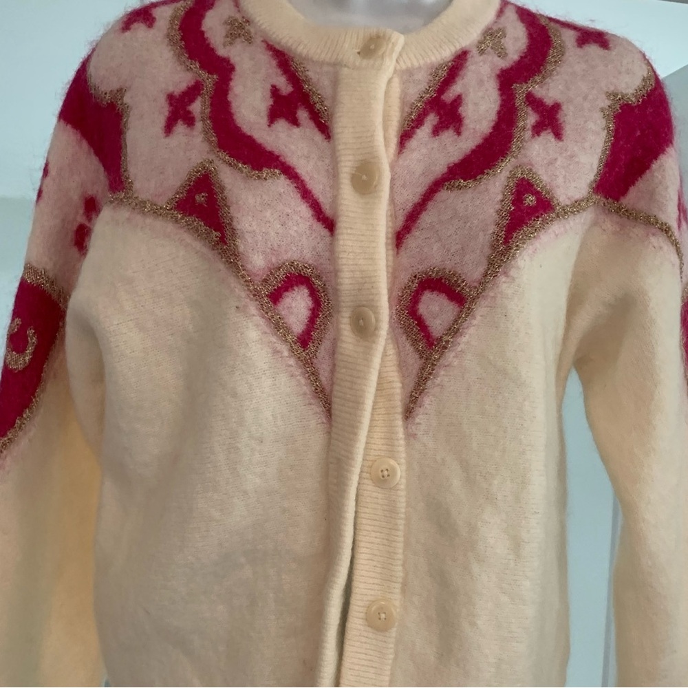 New Sezane Saint Fiacre sweater full button fair isle regency mohair wool - Picture 10 of 11